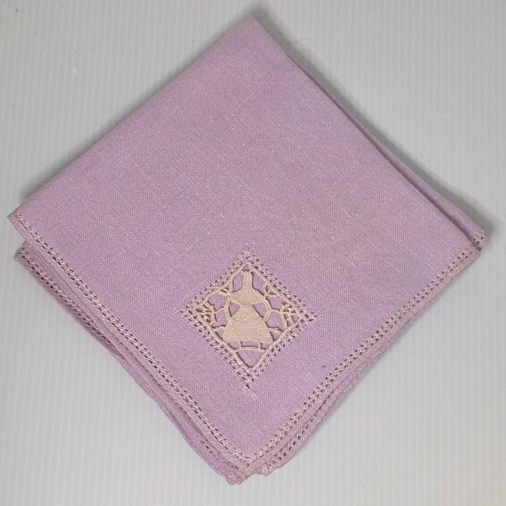 Vintage Purple Linens Napkins Set‎ of 4 Cutwork Inset Hemstitched